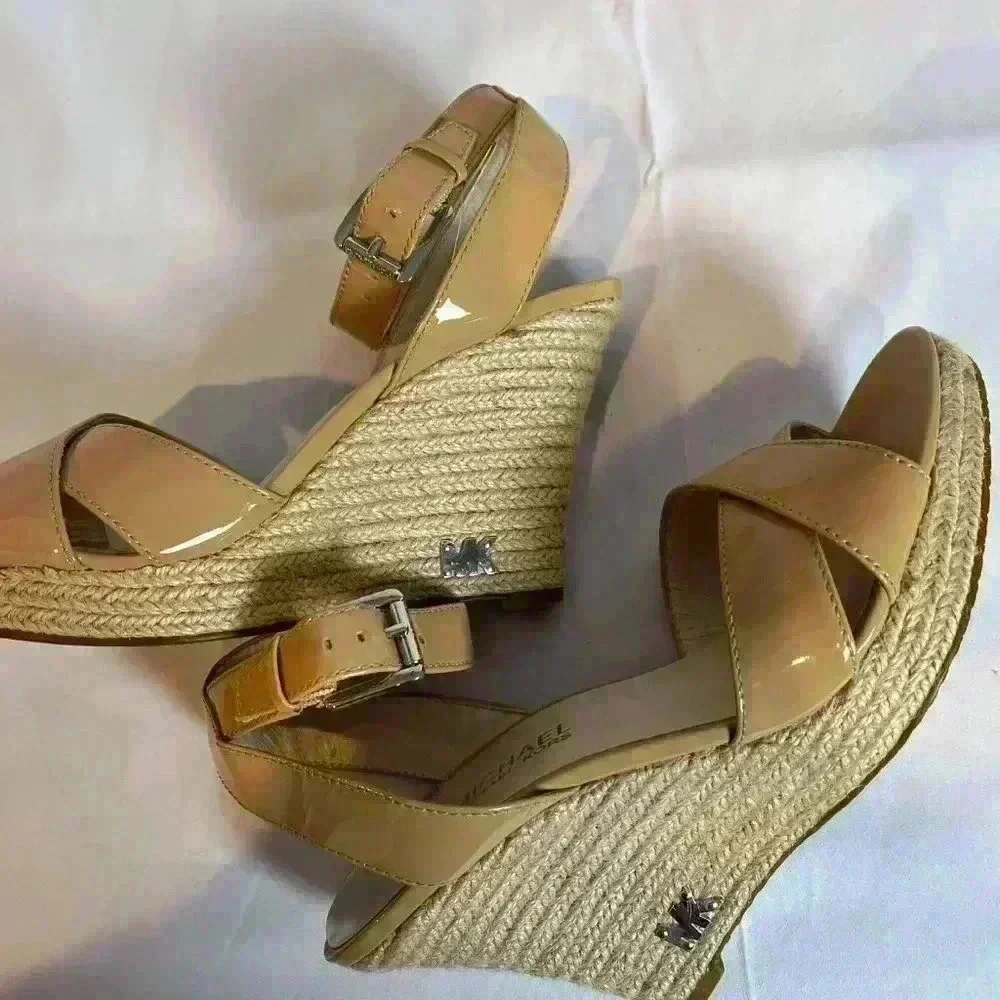 Michael Kors Women's Tan Espadrille Wedge Platform Sandals Size 8M